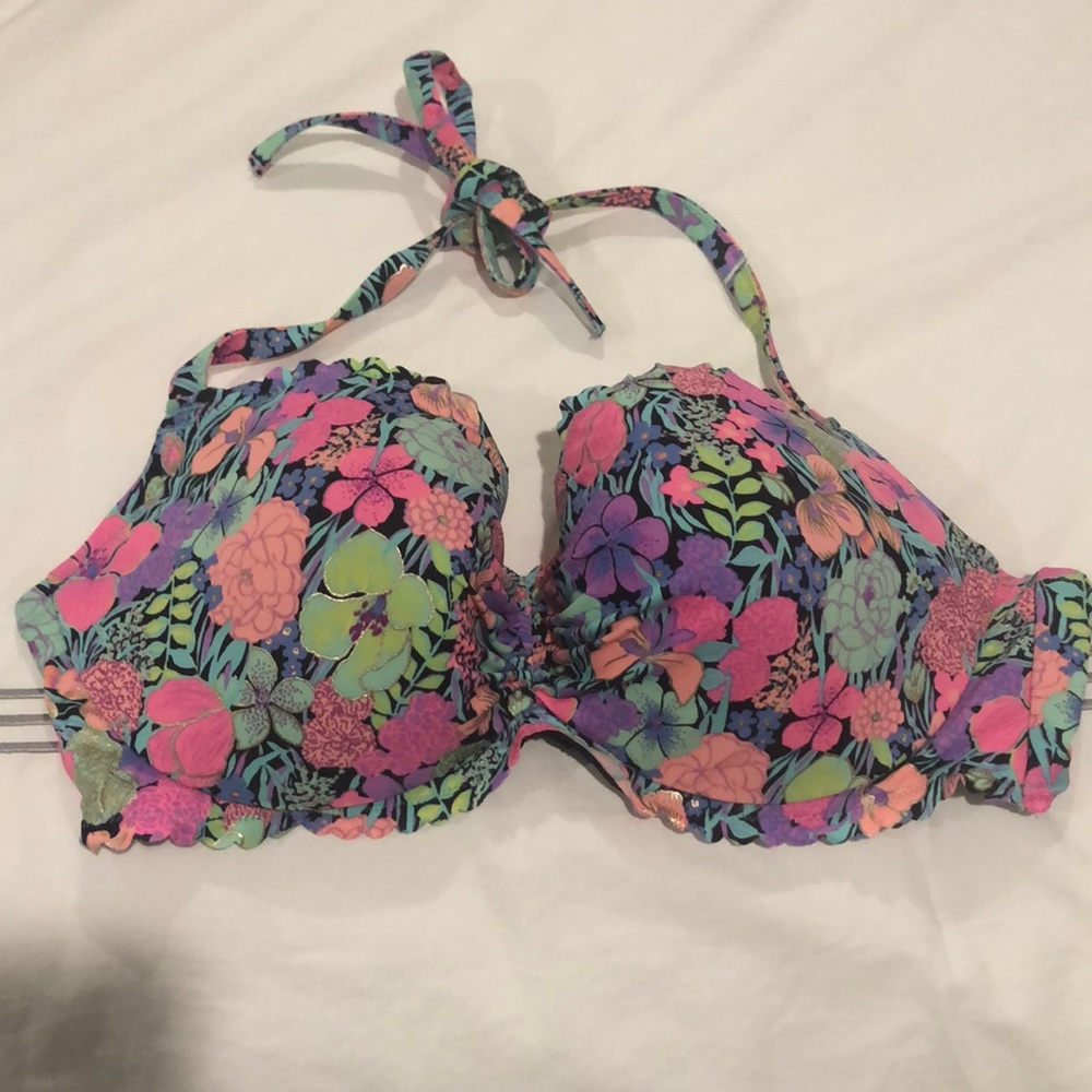 VS neon flower print bathing suit top 36DD